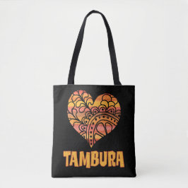 Bolsa Tote Love Tambura Orange Mandala Heart Indian Music