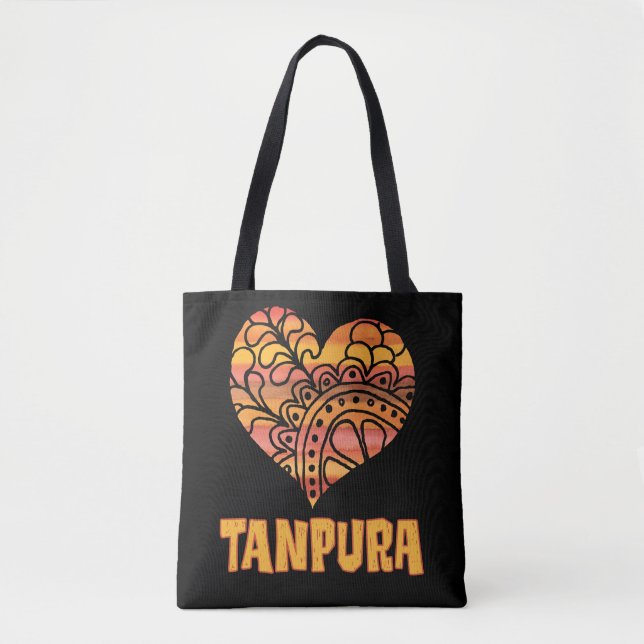 Bolsa Tote Love Tanpura Orange Mandala Heart Indian Music (Frente)