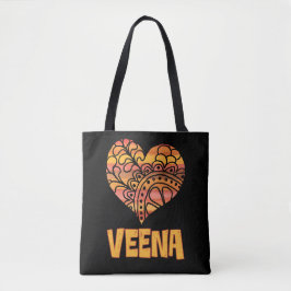 Bolsa Tote Love Veena Orange Mandala Heart Indian Music
