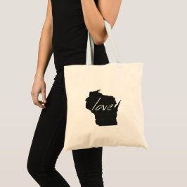 Bolsa Tote Love Wisconsin Shaped Black Chalkboard Background