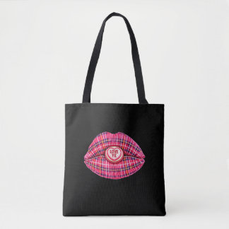 Bolsa Tote Love Ye Scottish Tartan Kiss Lips Scotland pink