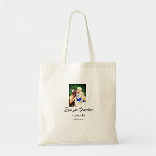 Bolsa Tote Love you Grandma photo name love message grandkids (Frente)