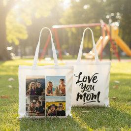 Bolsa Tote Love You Mom Brush Script 4 Photo Collage Custom