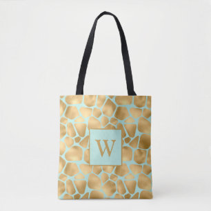 Bolsa Tote Lovely Giraffe Spots Mint and Ouro