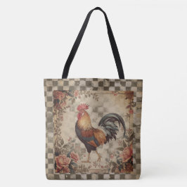 Bolsa Tote Lovely Vintage Rooster and Flowers Pattern