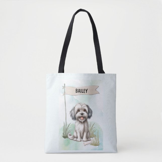 Bolsa Tote Lowchen Aquarela Cachorro Personalizado (Frente)