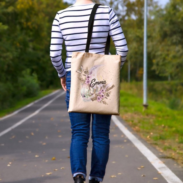 Bolsa Tote Lua Anêmona de Lavanda Mística de Boho Personaliza (Criador carregado)