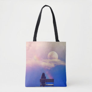 Bolsa Tote Lua Arco-íris: Beleza Pastel Sky.