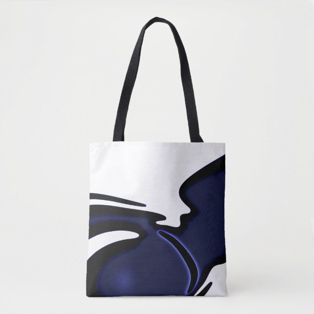 Bolsa Tote Lua azul: Abstrato azul, branco e preto (Frente)