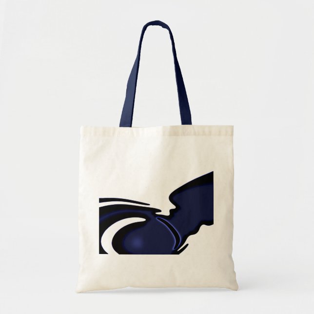 Bolsa Tote Lua azul: Abstrato azul, branco e preto (Frente)