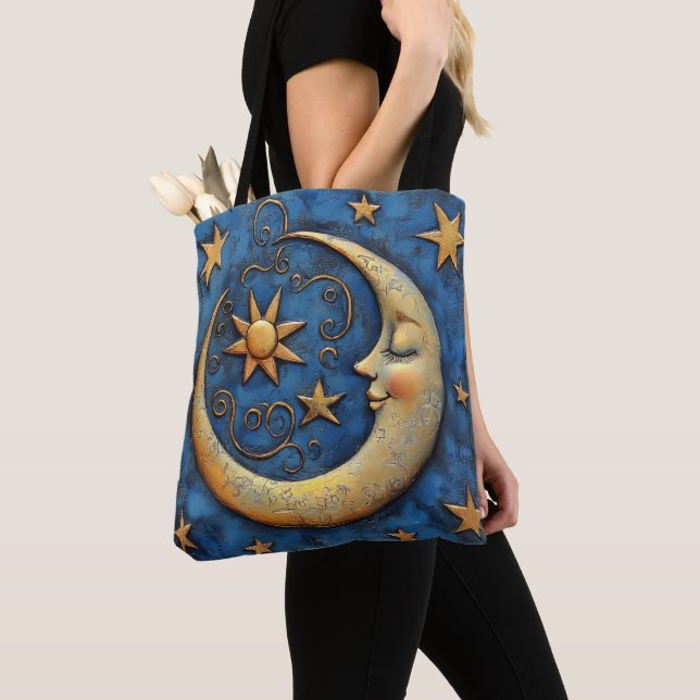Bolsa Tote Lua Celestial e Estrelas (Close Up)