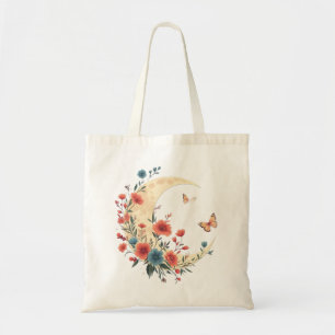 Bolsa Tote Lua Crescente Floral com Borboletas