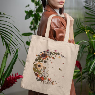 Bolsa Tote Lua Crescente Floral l Arte de Flores Prensadas