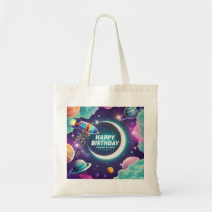 Bolsa Tote Lua de aniversário feliz da Galáxia, estrelas