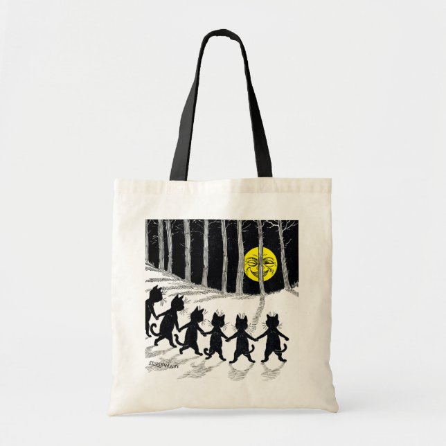 Bolsa Tote Lua de cheio e Gatos, Louis Wain (Frente)