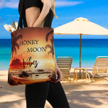 Bolsa Tote Lua de mel vibes lua de sol tropical<br><div class="desc">Para sua lua de mel. Sol,  lua de cheio,  uma praia tropical com palmeiras. Texto: Vibes da Lua de mel.</div>
