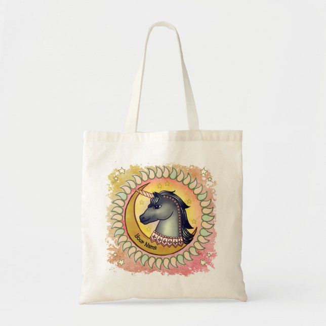 Bolsa Tote Lua de Unicórnio Preto (Frente)