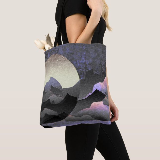 Bolsa Tote Lua e Montanhas Artísticas Abstratas Caprichosas (Close Up)