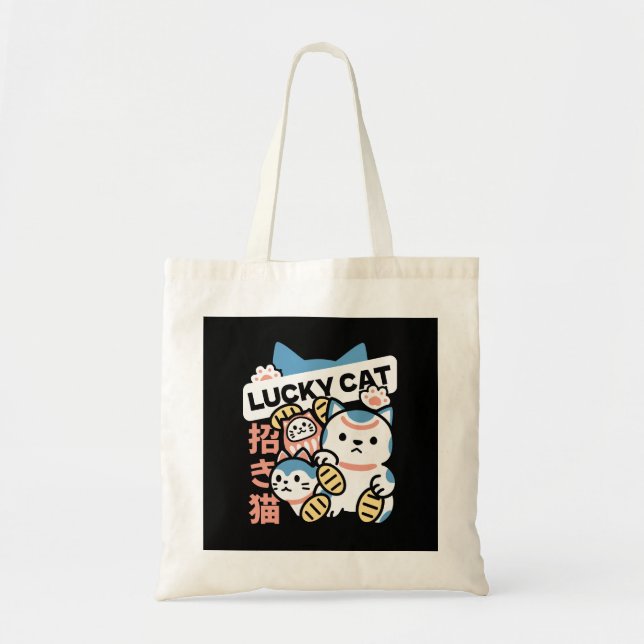 Bolsa Tote Lucky Cat Art – Maneki Neko with Gold Coin (Frente)