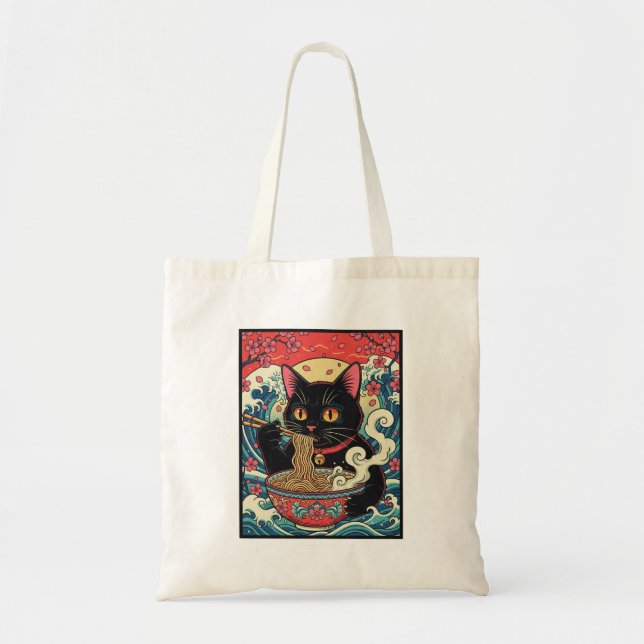 Bolsa Tote Lucky Cat Ramen Noodle Art (Frente)