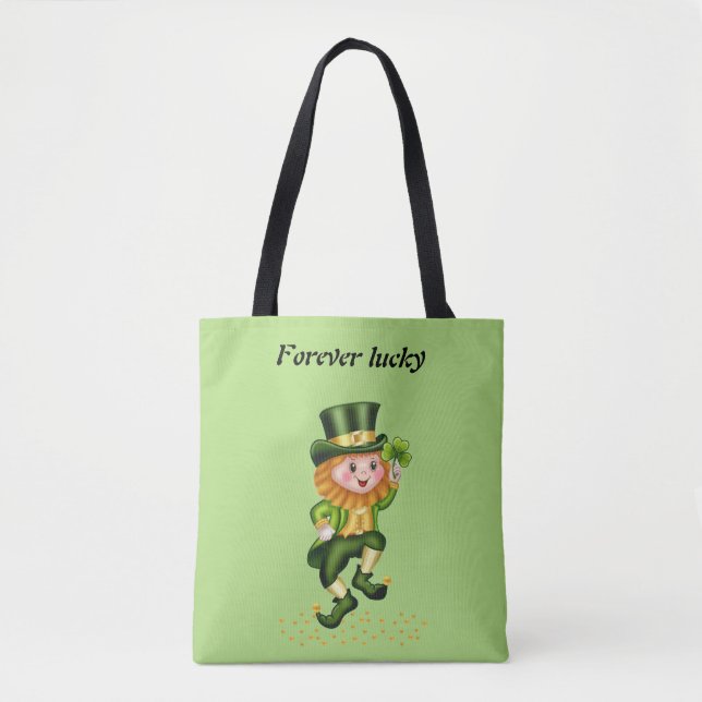 Bolsa Tote Lucky Green Gnomo e Dourado Confetti em Verde (Frente)