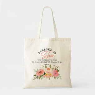 Bolsa Tote Luke 1:45 Abençoada é Ela Escritura Floral