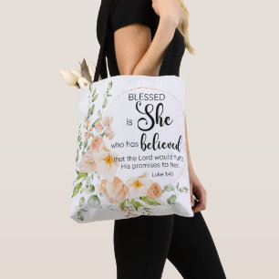 Bolsa Tote Luke 1:45 Abençoada é Ela Primavera Laranja Flor