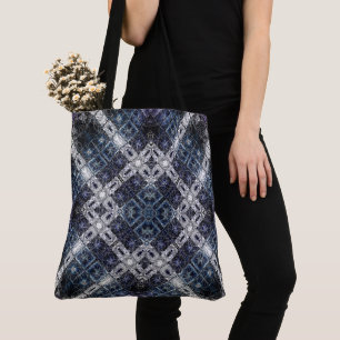 Bolsa Tote Luminoso Azul e Branco Treliça Geométrica