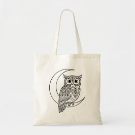 Bolsa Tote Luna Owl Line Art with Crescent Moon