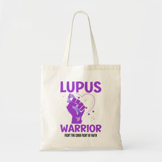 Bolsa Tote LUPUS WARRIOR Roxo Levantando Consciência Mês (Frente)