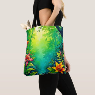 Bolsa Tote Lush Tropical Jungle Oasis Design