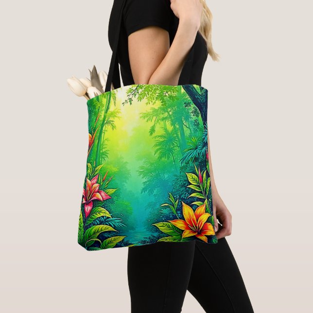 Bolsa Tote Lush Tropical Jungle Oasis Design (Close Up)