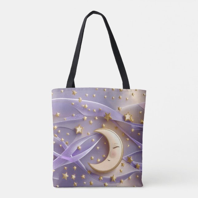 Bolsa Tote Luxe Estética Lua Lavanda Dourada Pálida (Verso)