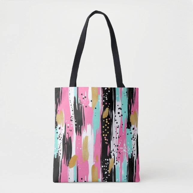 Bolsa Tote Luxo Abstrato Rosa Dourado Menta (Frente)