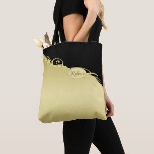 Bolsa Tote Luxo dourado decorativo em dourado & preto, Monogr