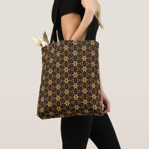 Bolsa Tote Luxo em Ouro Preto Padrão Geométrico
