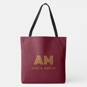 Bolsa Tote Luxo Monograma Inicial Dourado em Tela Vermelha Bu