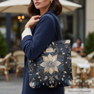 Bolsa Tote Luxo Navy Dourado Floral