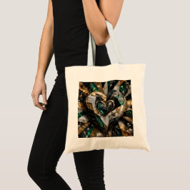 Bolsa Tote Luxo Preto Ouro Esmeralda Mármore Diamante Coração