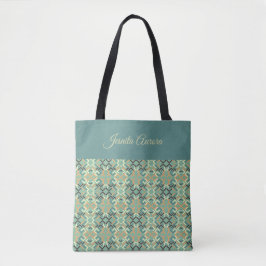 Bolsa Tote Luxuoso Padrão Geométrico Tribal Verde Salvia Sem 