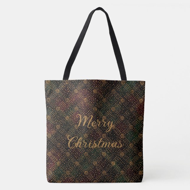 Bolsa Tote Luxury, Christmas Pattern, Gold Merry Christmas To (Frente)