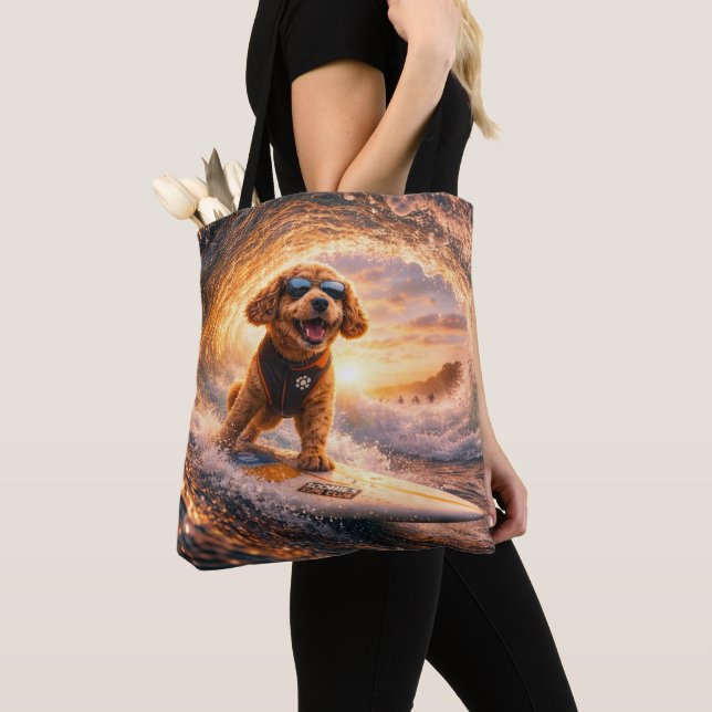 Bolsa Tote Luxury Cockapoo Surf – Ocean Dog Art (Close Up)