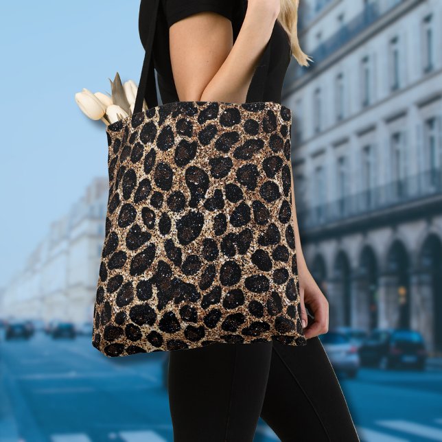 Bolsa Tote Luxury Glitter Gold Brown Black Leopard Pattern (Criador carregado)