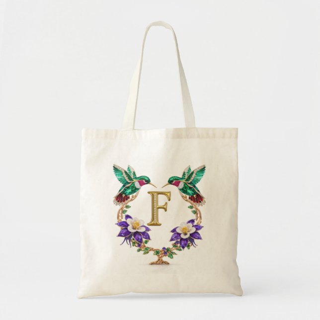 Bolsa Tote Luxury Jeweled Hummingbird Monogram F Wedding Tote (Frente)
