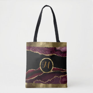 Bolsa Tote Luxury Trendy Black, Dourado, Burgundy Faux Agate