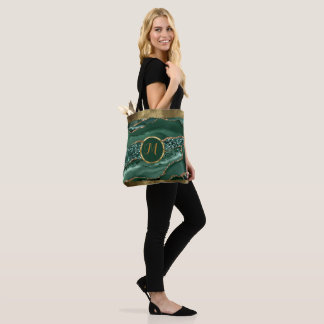 Bolsa Tote Luxury Trendy Black, Dourado, Green Faux Agate