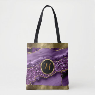 Bolsa Tote Luxury Trendy Black, Dourado, Purple Faux Agate
