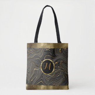 Bolsa Tote Luxury Trendy Black e Dourada Faux Agate