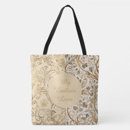 Bolsa Tote Luxury,Valentine's Day,Lovely Gold Flowers Pattern