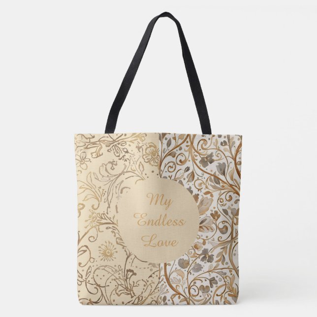 Bolsa Tote Luxury,Valentine's Day,Lovely Gold Flowers Pattern (Frente)